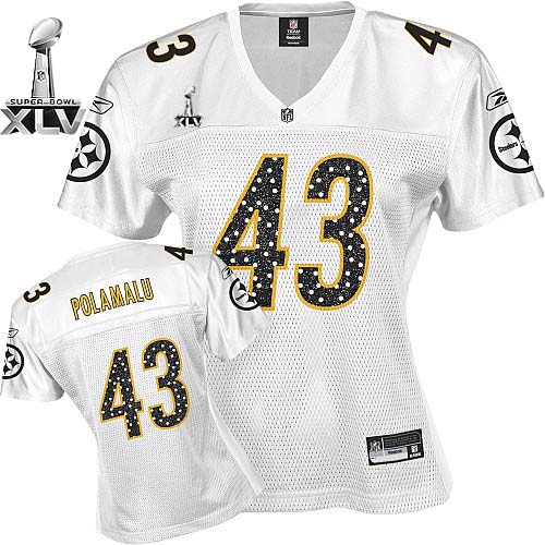 Steelers #43 Troy Polamalu White Women's Sweetheart Super Bowl XLV Stitched NFL Jersey - Click Image to Close